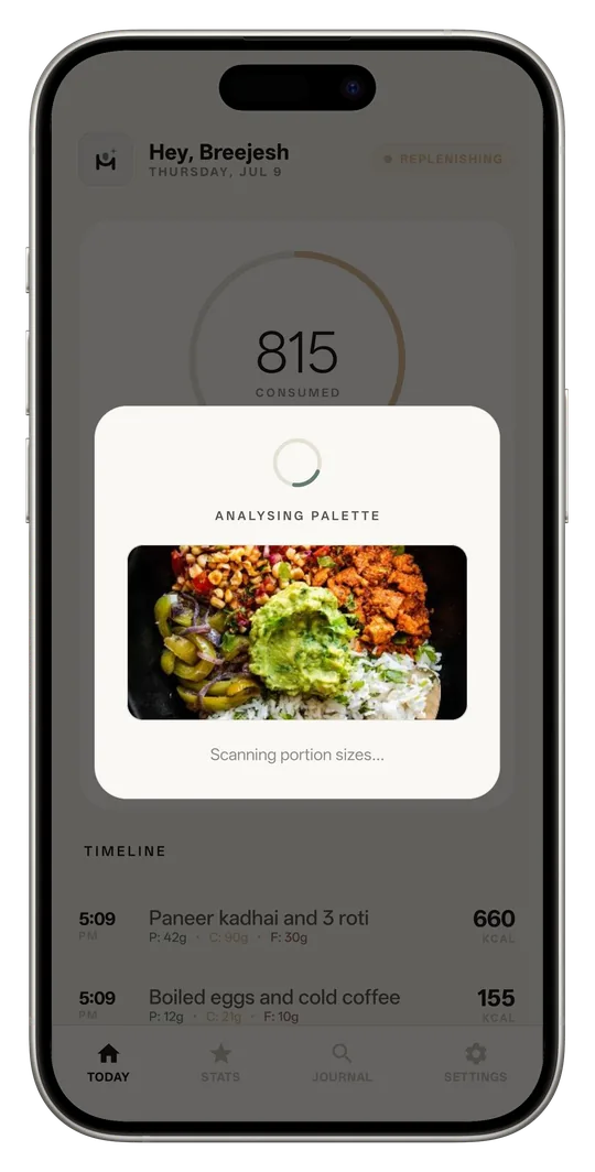Scanning a meal photo on the device